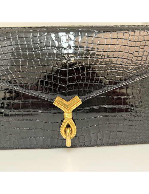 Sac HERMES crocodile porosus noir 