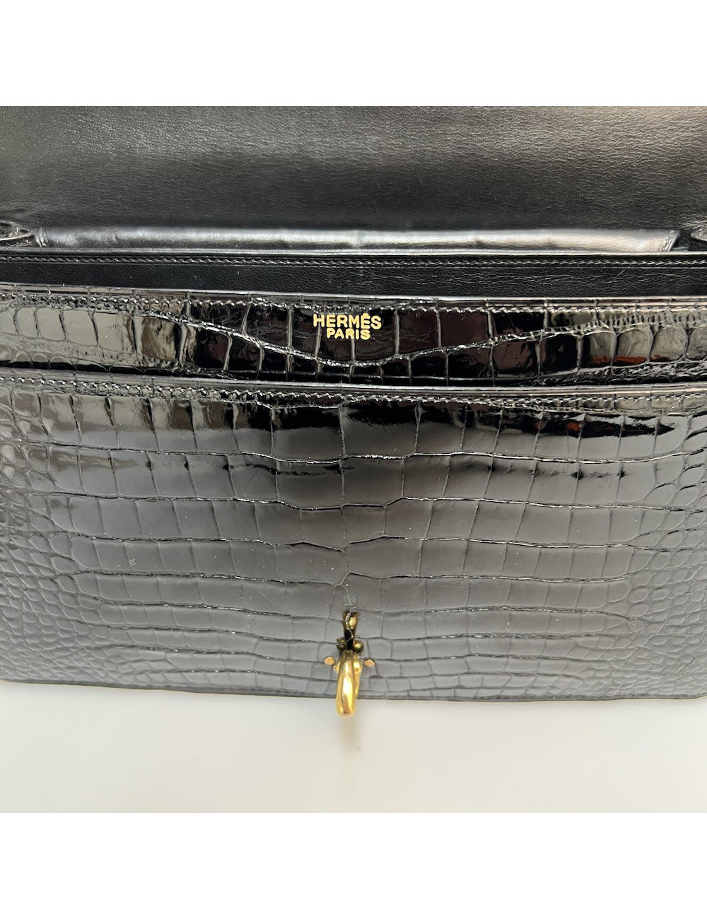 Sac HERMES crocodile porosus noir 
