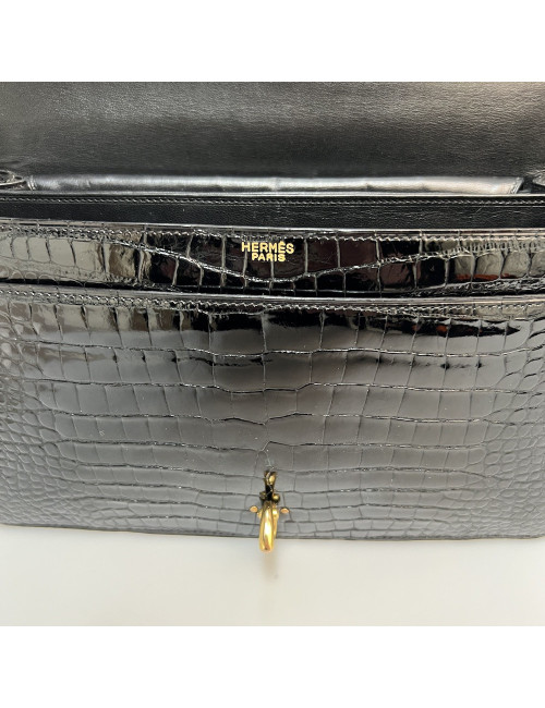Sac HERMES crocodile porosus noir 