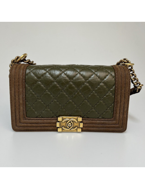 Boy CHANEL cuir bicolore kaki marron