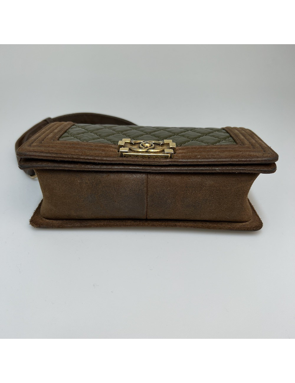 Boy CHANEL cuir bicolore kaki marron