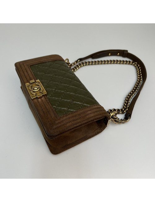 Boy CHANEL cuir bicolore kaki marron