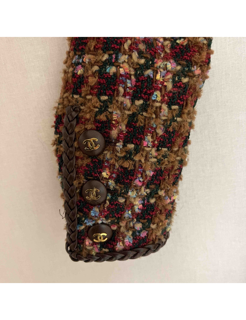 CHANEL Jacket in Brown Tweed and Leather - Superb Occasion