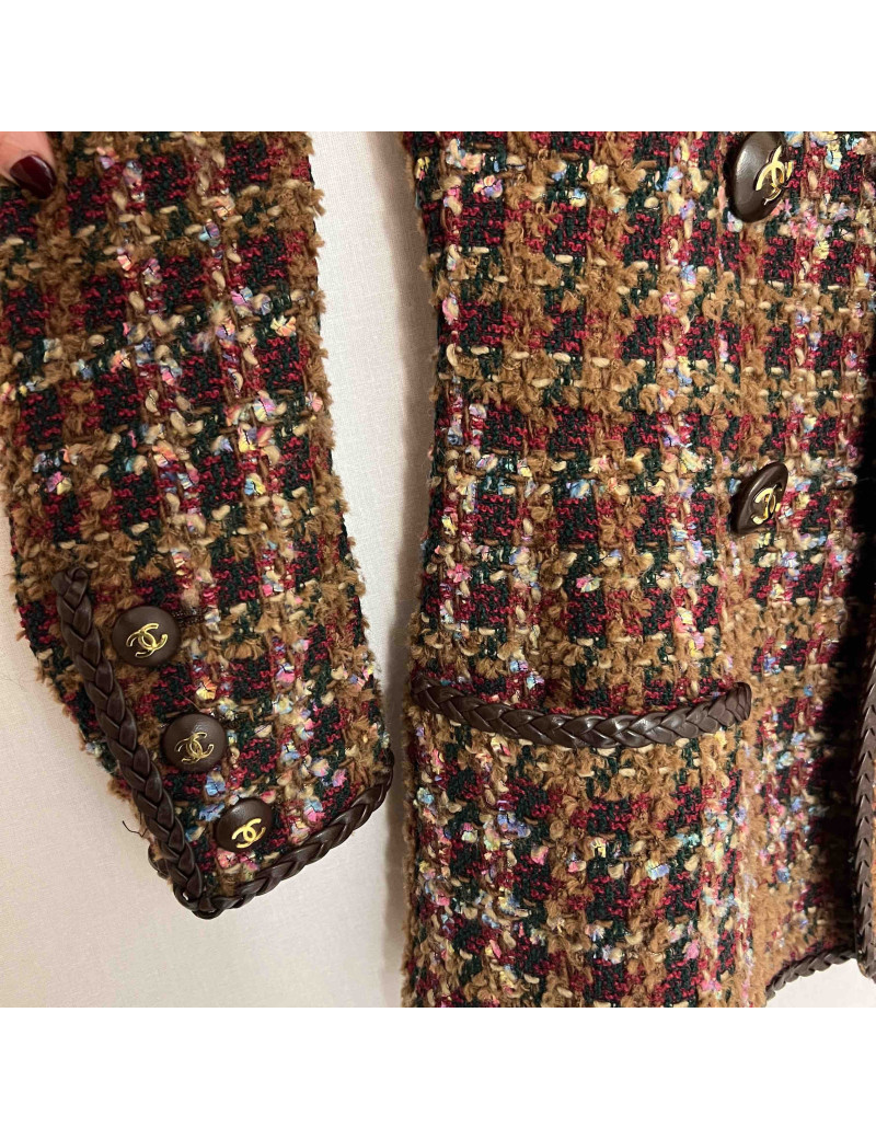 Veste T40 CHANEL tweed cuir marron