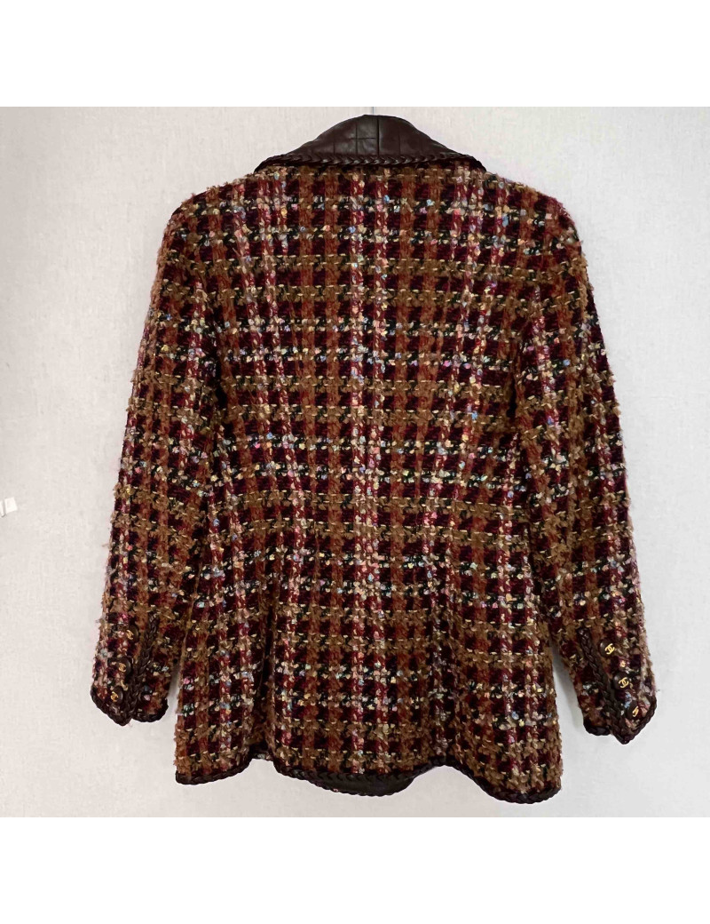 CHANEL Jacket in Brown Tweed and Leather - Superb Occasion