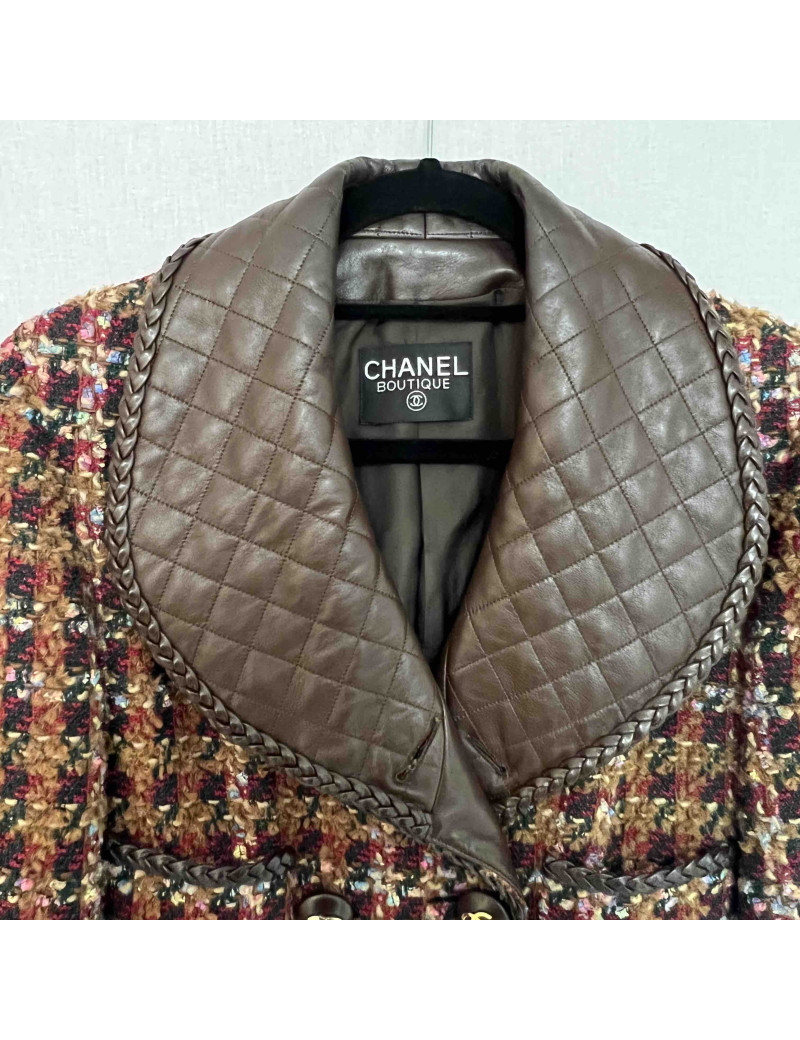 Veste T40 CHANEL tweed cuir marron