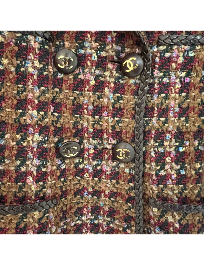 CHANEL Jacket in Brown Tweed and Leather - Superb Occasion