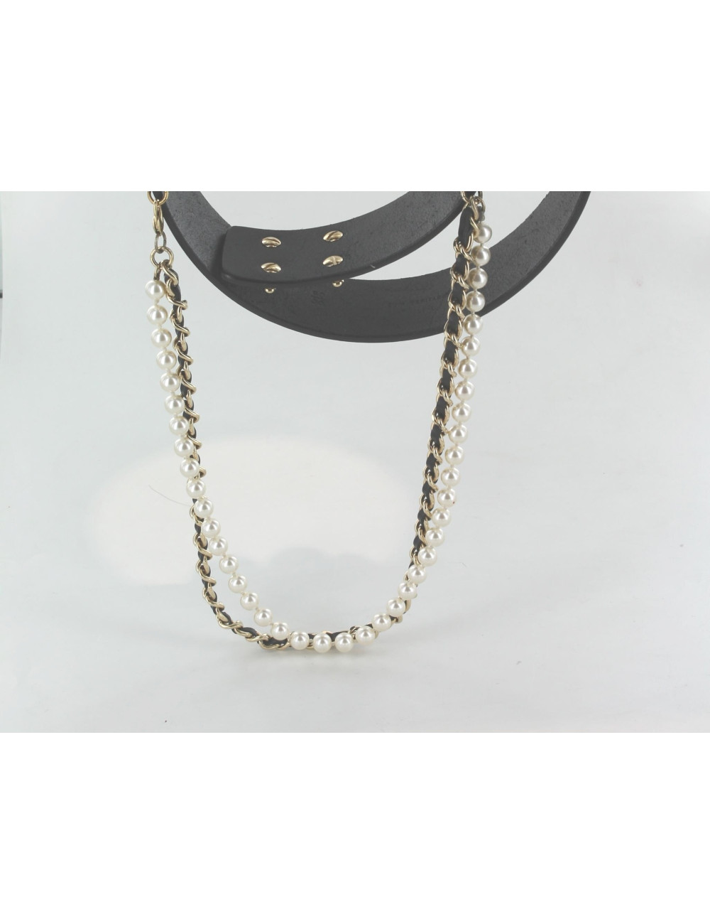 ceinture CHANEL noire perles et chaîne