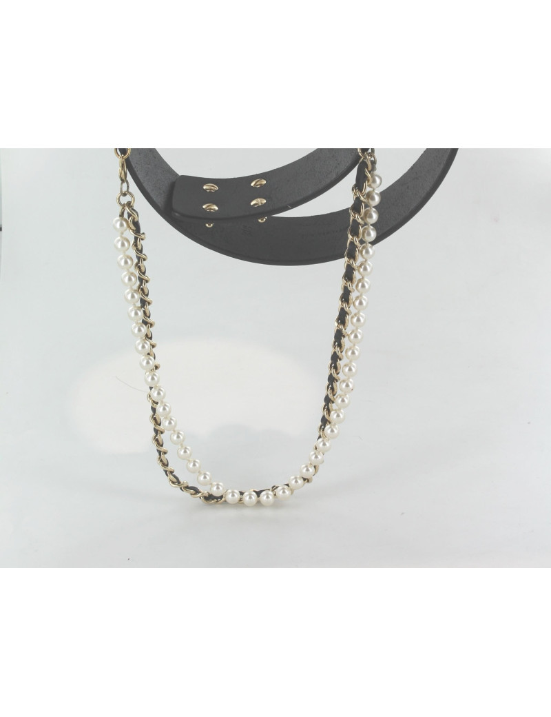 ceinture CHANEL noire perles et chaîne