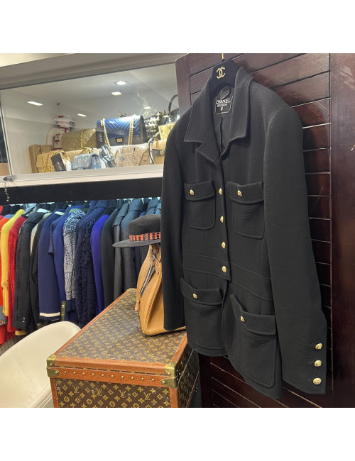 Veste CHANEL T42 tweed noir Vintage