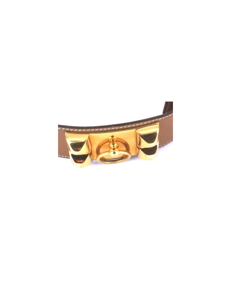 Ceinture HERMES collier de chien camel et métal doré