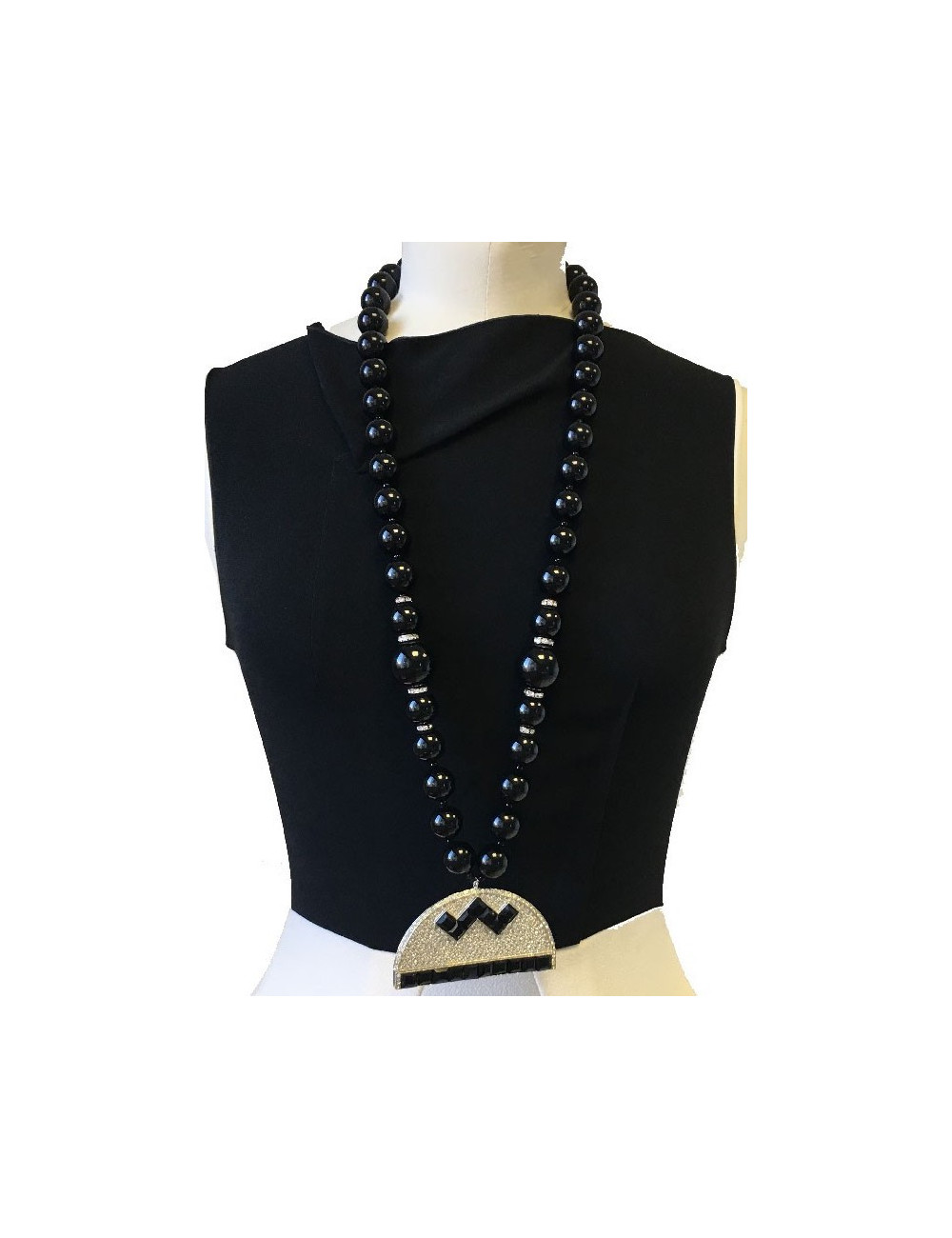 Sautoir KENETH J LANE perles noires et strass