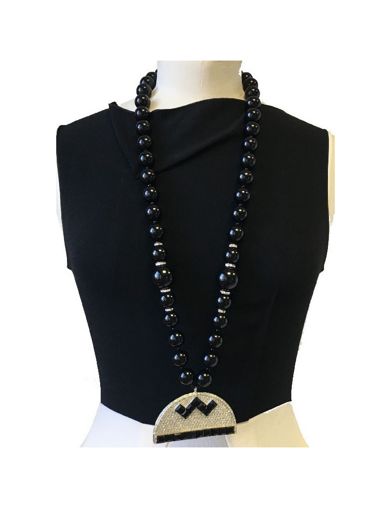 Sautoir KENNETH J LANE perles noires et strass
