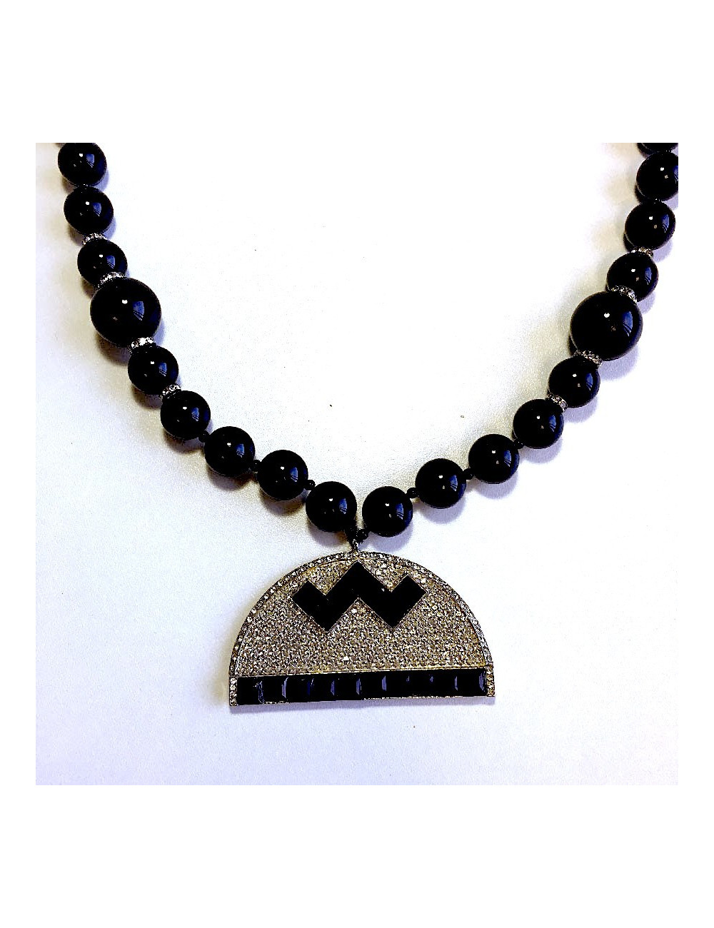 Sautoir KENNETH J LANE perles noires et strass