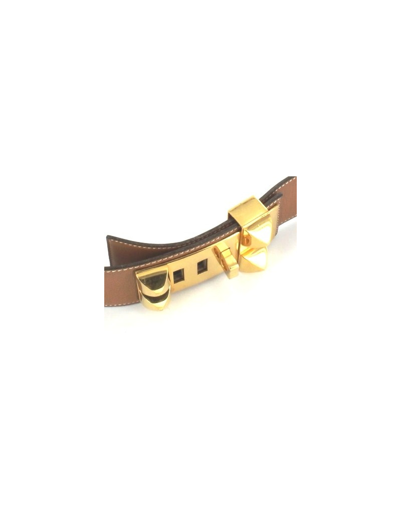 Ceinture HERMES collier de chien camel et métal doré