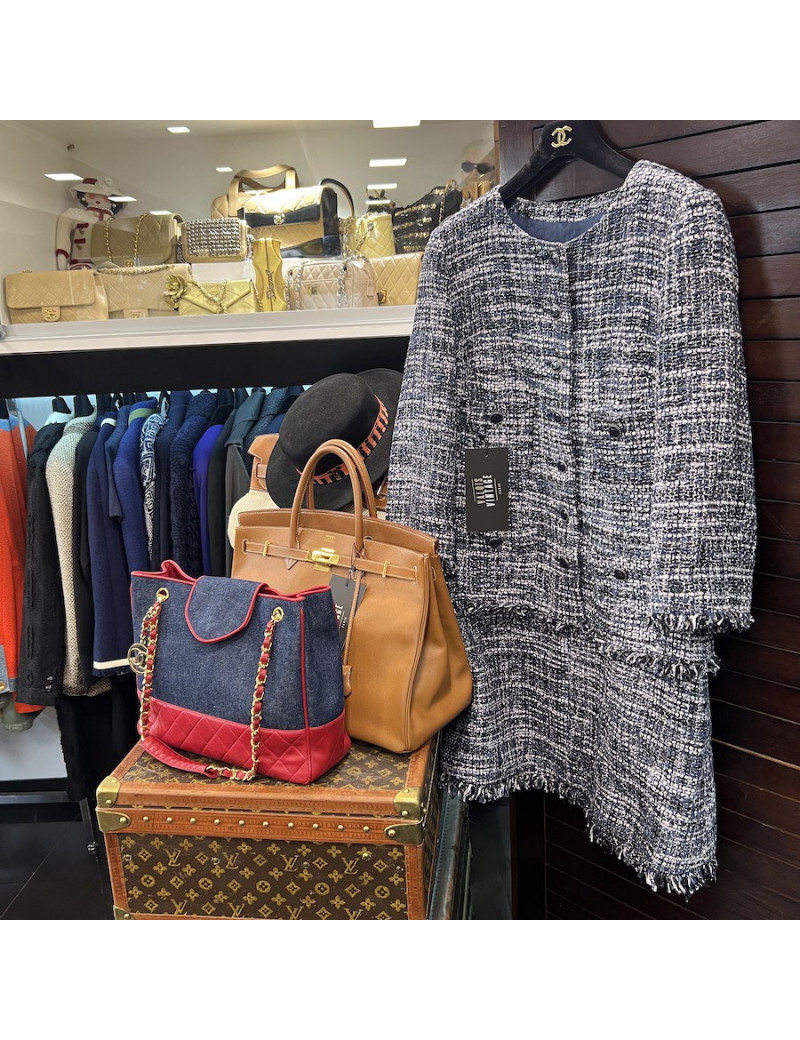 Robe T42 CHANEL tweed bleu fils d'argent