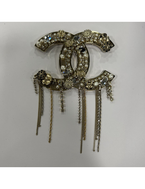 Grande broche CHANEL strass perles et chaînes