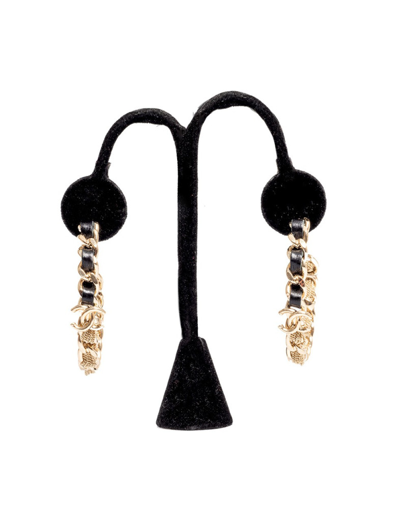 Créoles CHANEL dorées métal et cuir