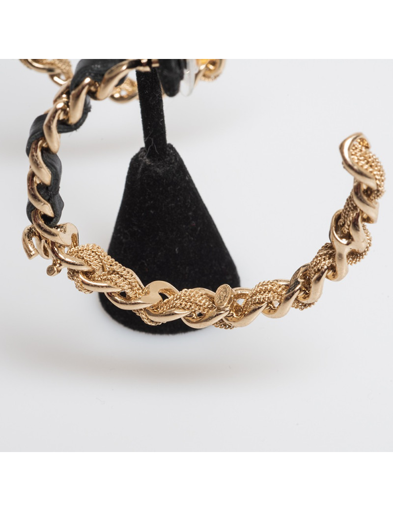 Créoles CHANEL dorées métal et cuir