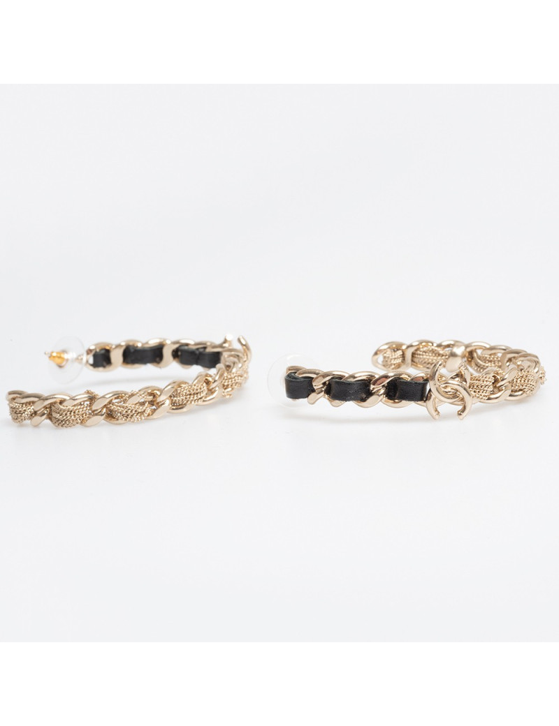Créoles CHANEL dorées métal et cuir