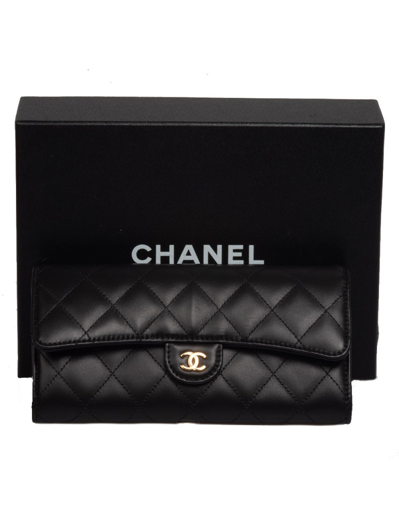 Porte-monnaie CHANEL cuir matelassé noir