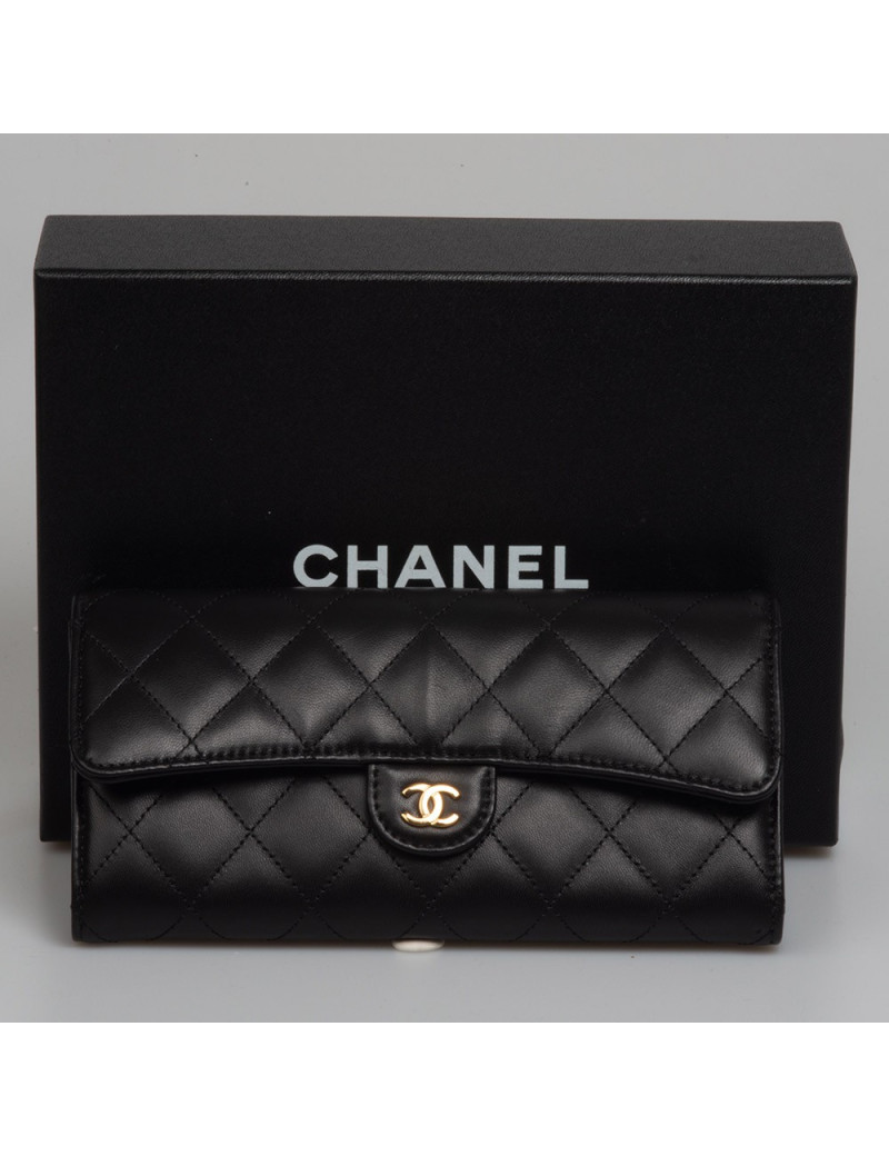 Porte-monnaie CHANEL cuir matelassé noir