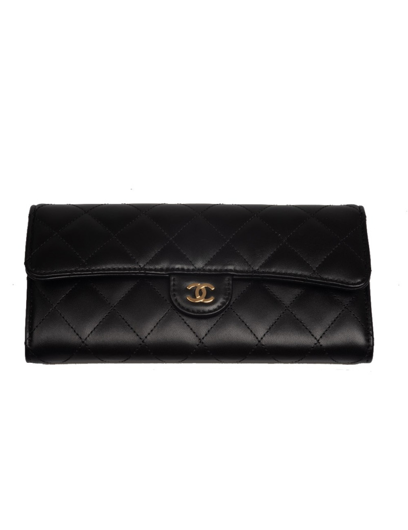 Porte-monnaie CHANEL cuir matelassé noir