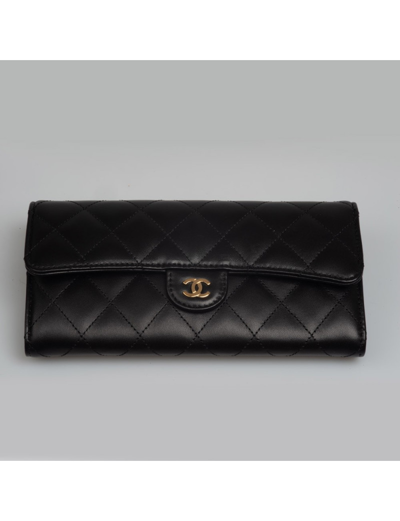 Porte-monnaie CHANEL cuir matelassé noir