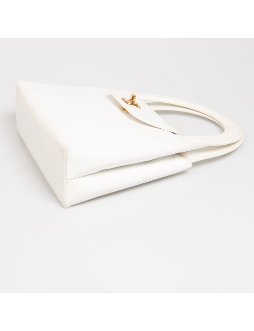 Sac à main CHANEL cuir grainé blanc Vintage
