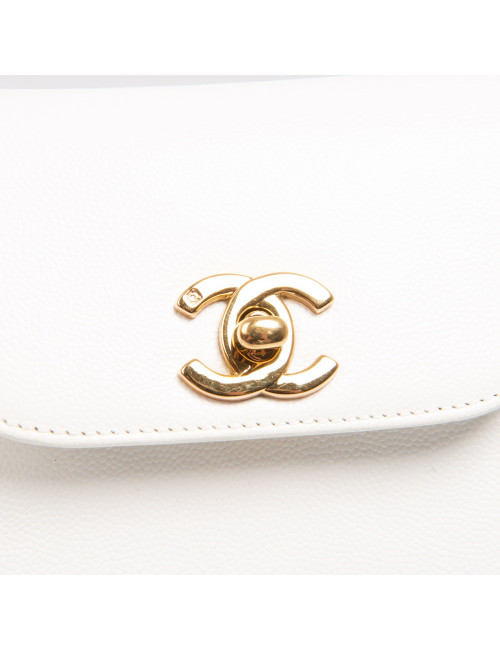 Sac à main CHANEL cuir grainé blanc Vintage