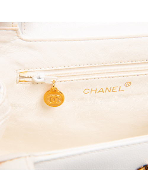 Sac à main CHANEL cuir grainé blanc Vintage