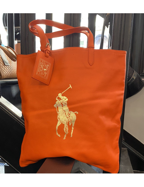 RALPH LAUREN orange leather tote bag