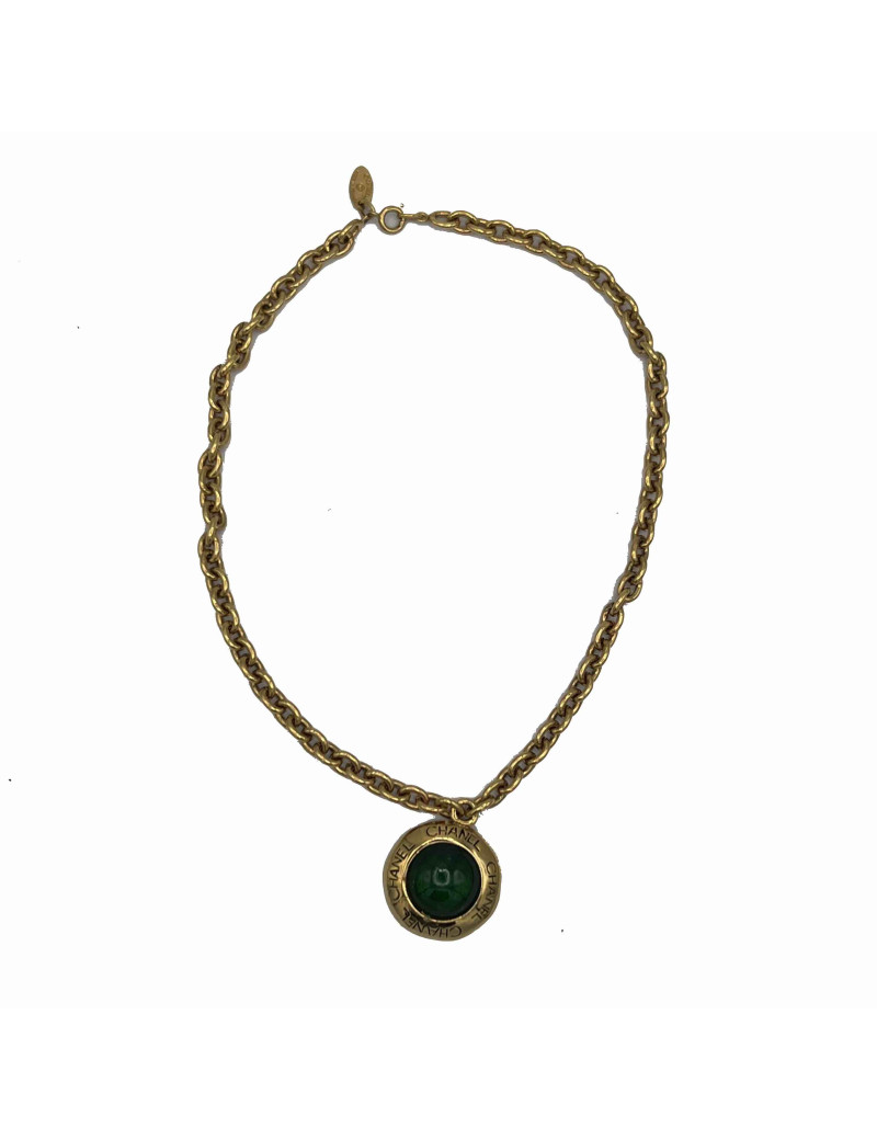Collier CHANEL pâte de verre emeraude