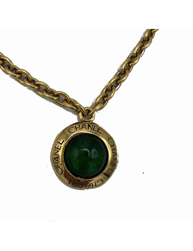 Collier CHANEL pâte de verre emeraude