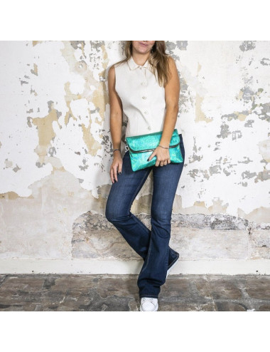 Zagliani clutch in shiny turquoise python 2