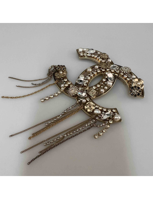 Grande broche CHANEL strass perles et chaînes