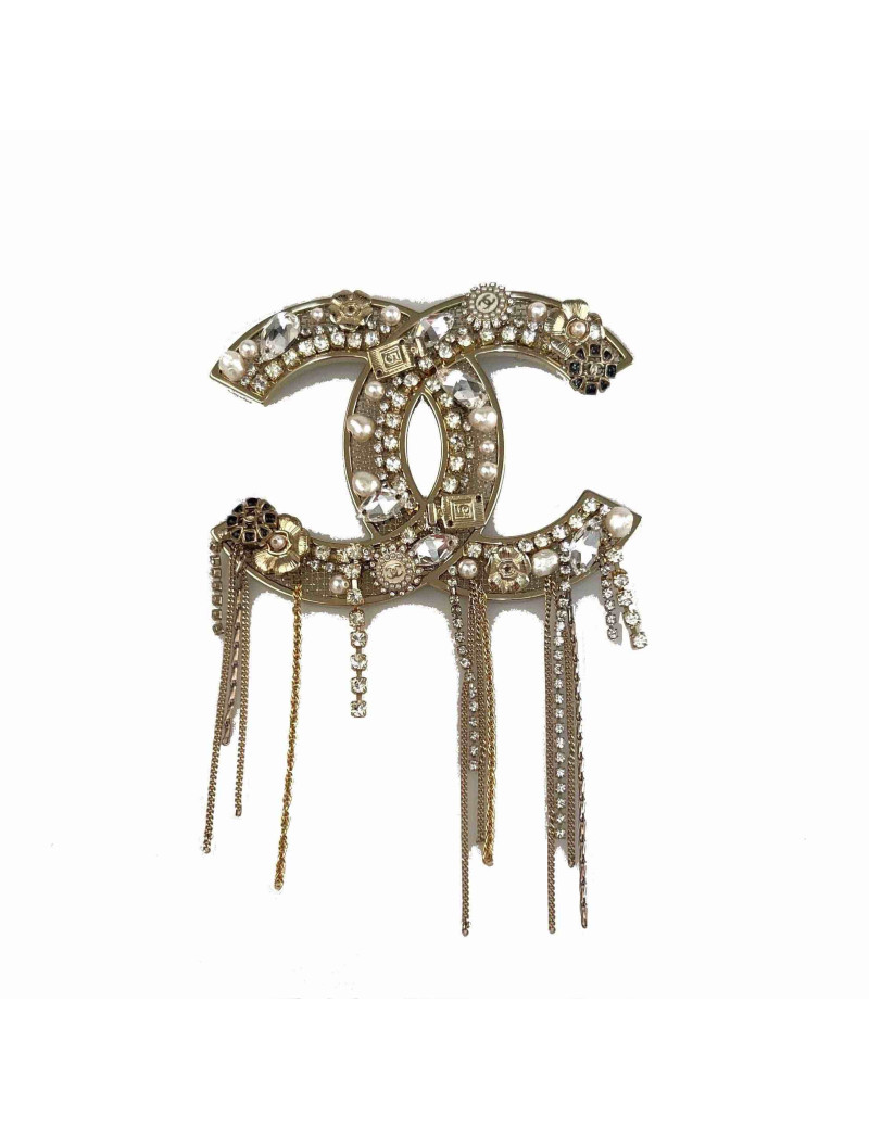 Grande broche CHANEL strass perles et chaînes