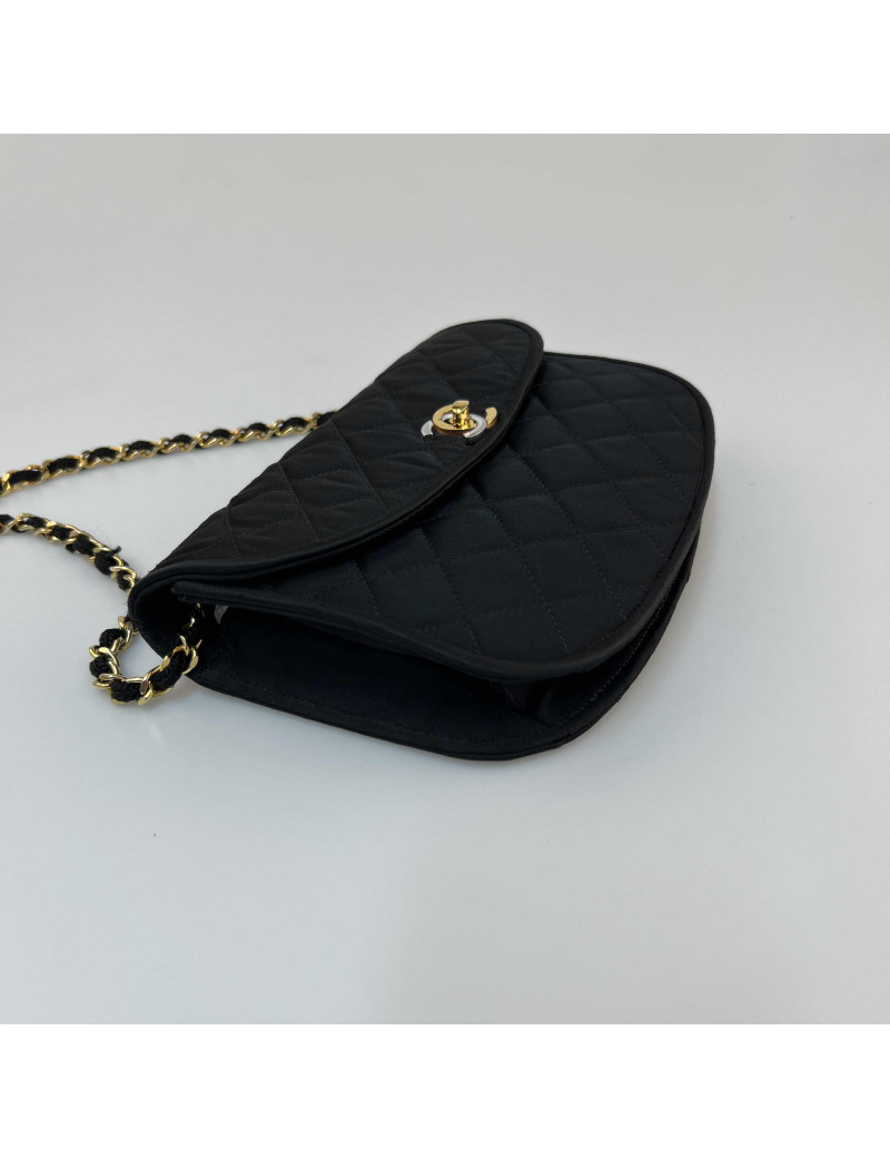 Sac à main CHANEL Couture satin noir 