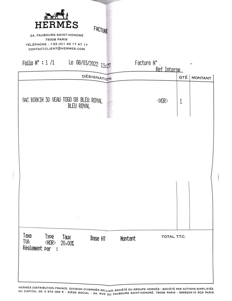 Sac Birkin 30 veau togo bleu royal