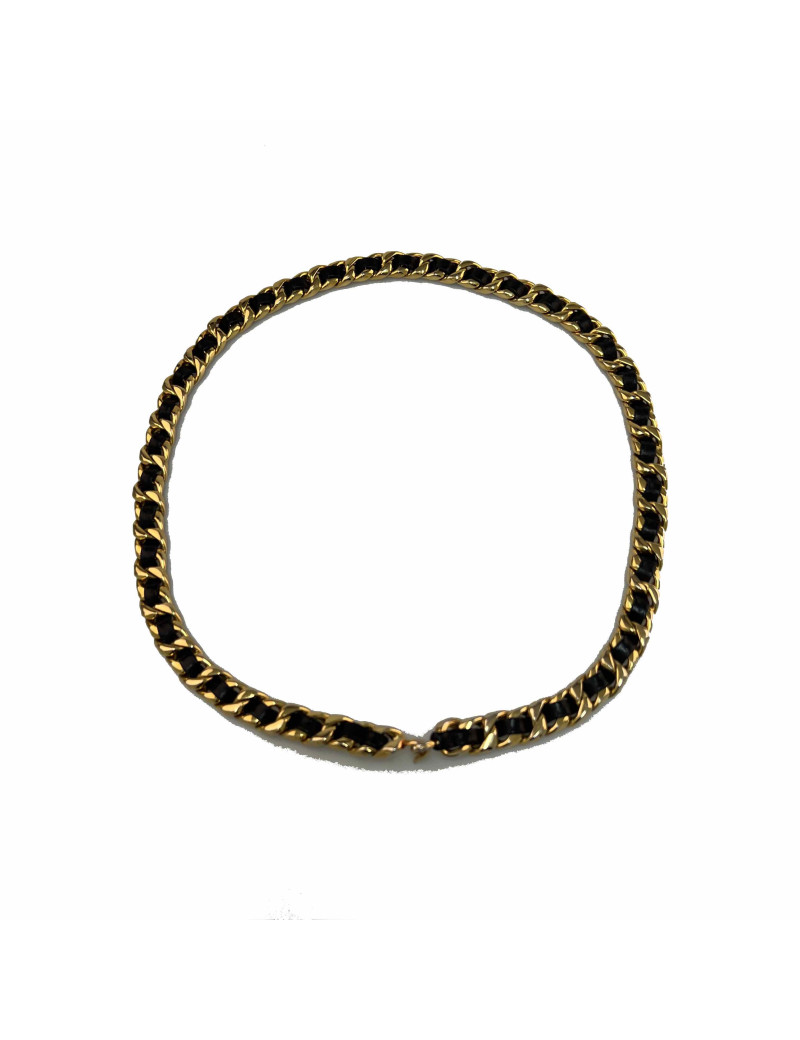 Cei,nture CHANEL chaine entrelacée de cuir noir