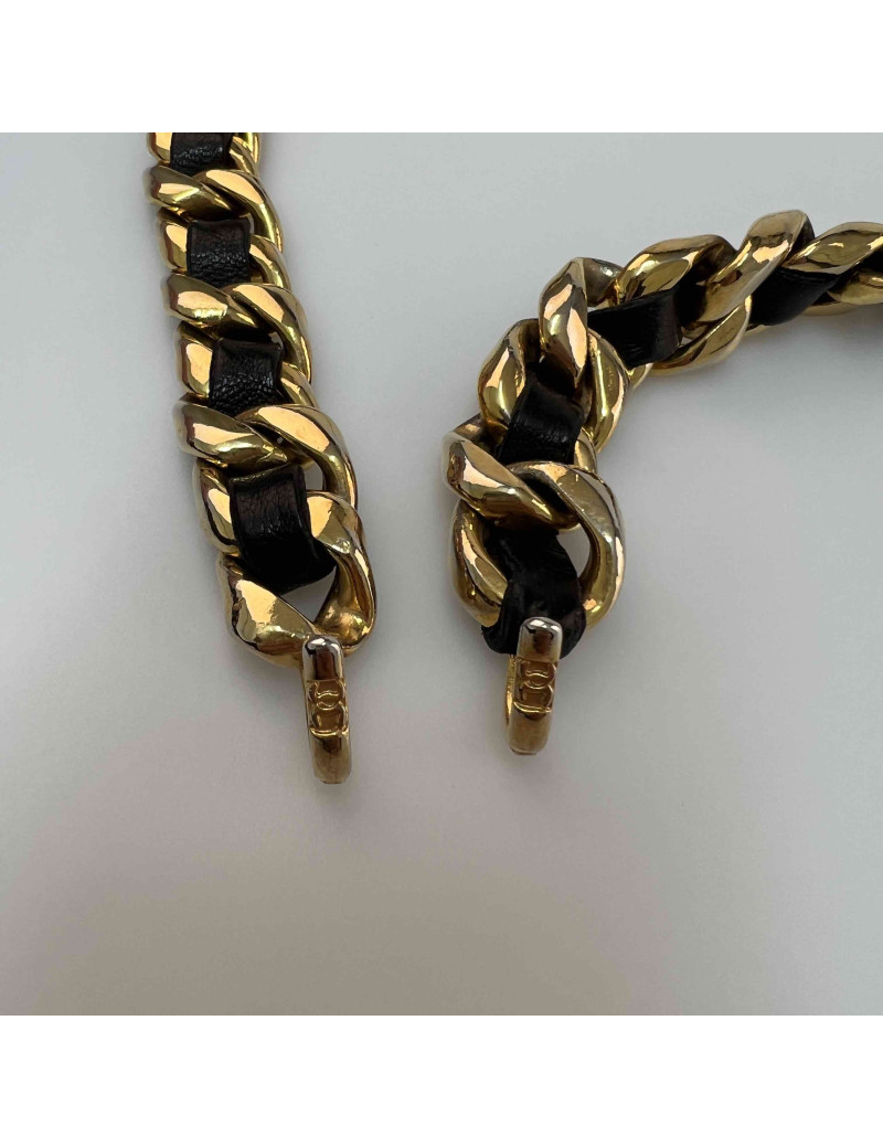 Cei,nture CHANEL chaine entrelacée de cuir noir