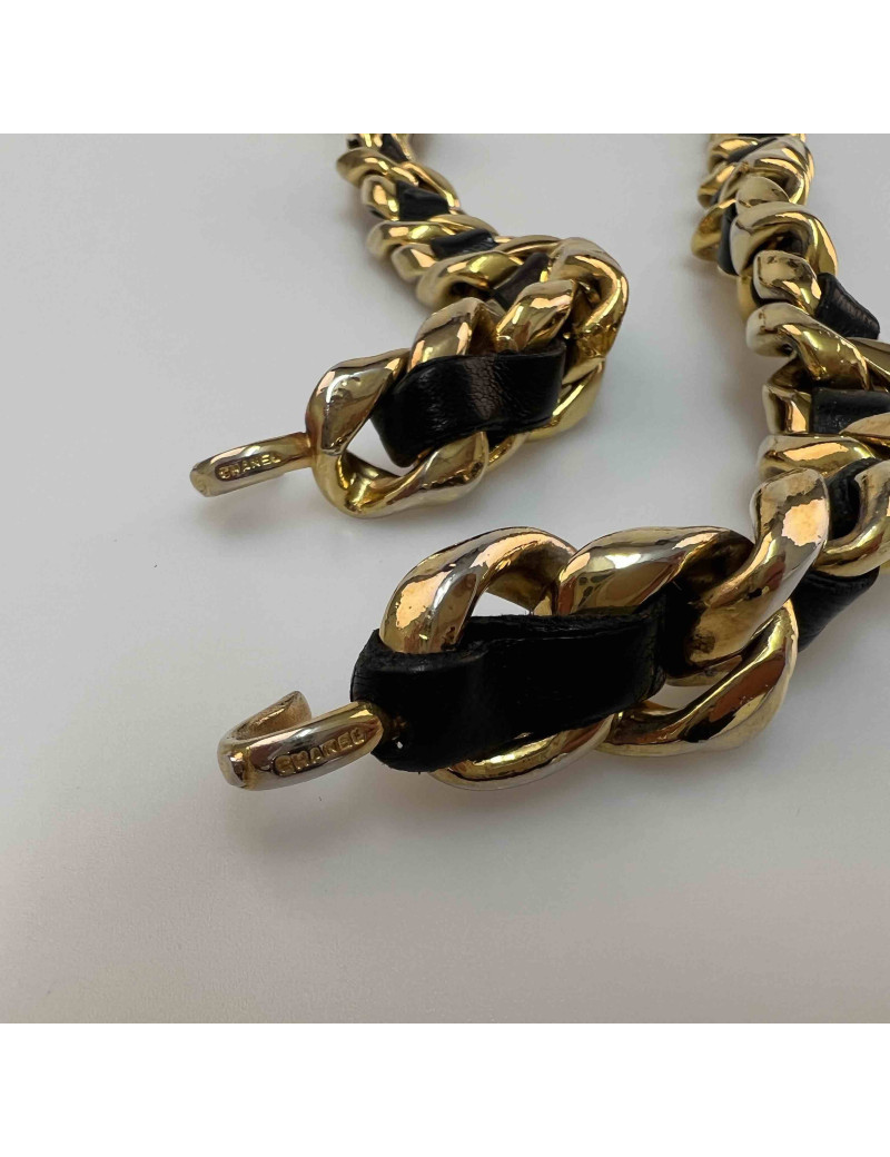 Cei,nture CHANEL chaine entrelacée de cuir noir
