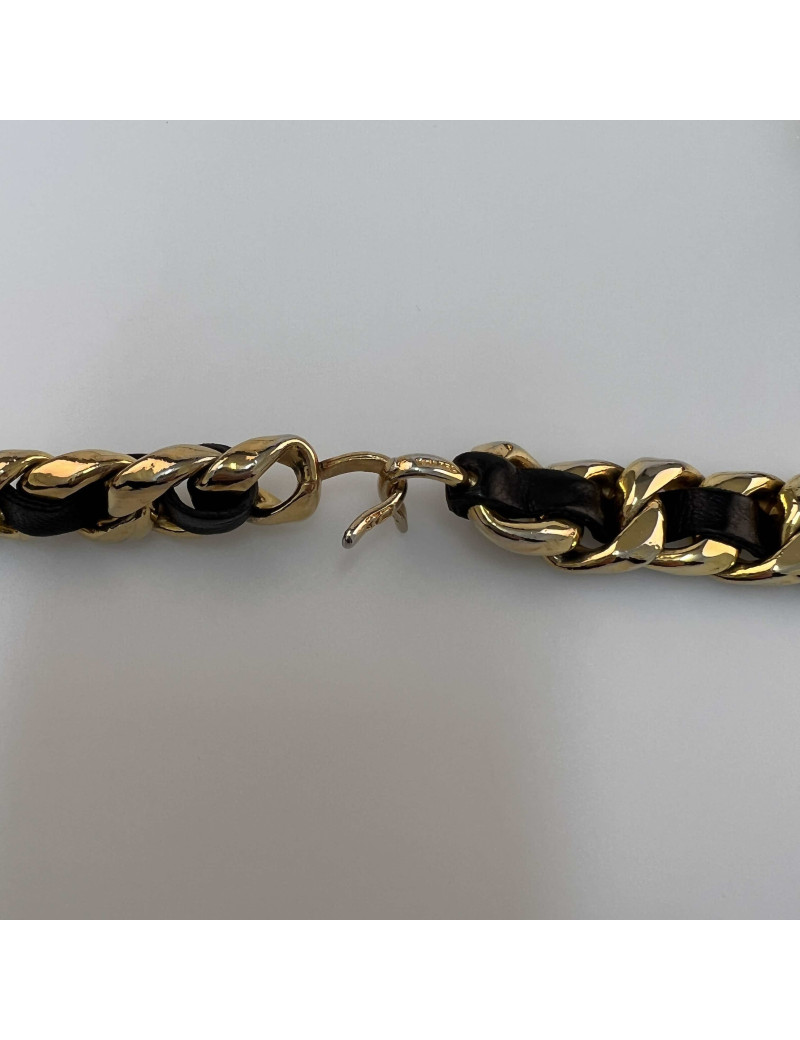 Cei,nture CHANEL chaine entrelacée de cuir noir
