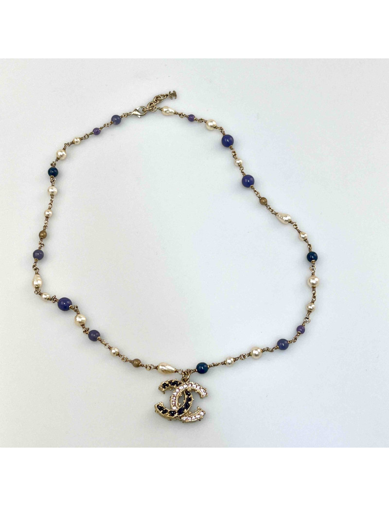 Collier CHANEL perle nacree parme