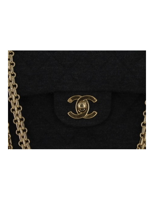 Sac CHANEL en jersey gris double rabat