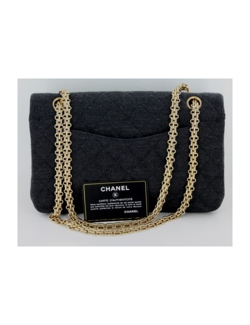 Sac CHANEL en jersey gris double rabat