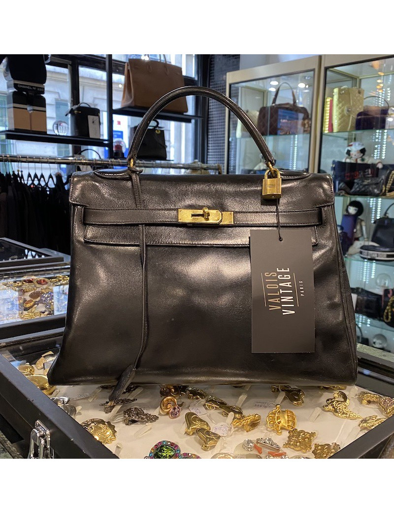 Kelly 32 HERMES Vintage box noir