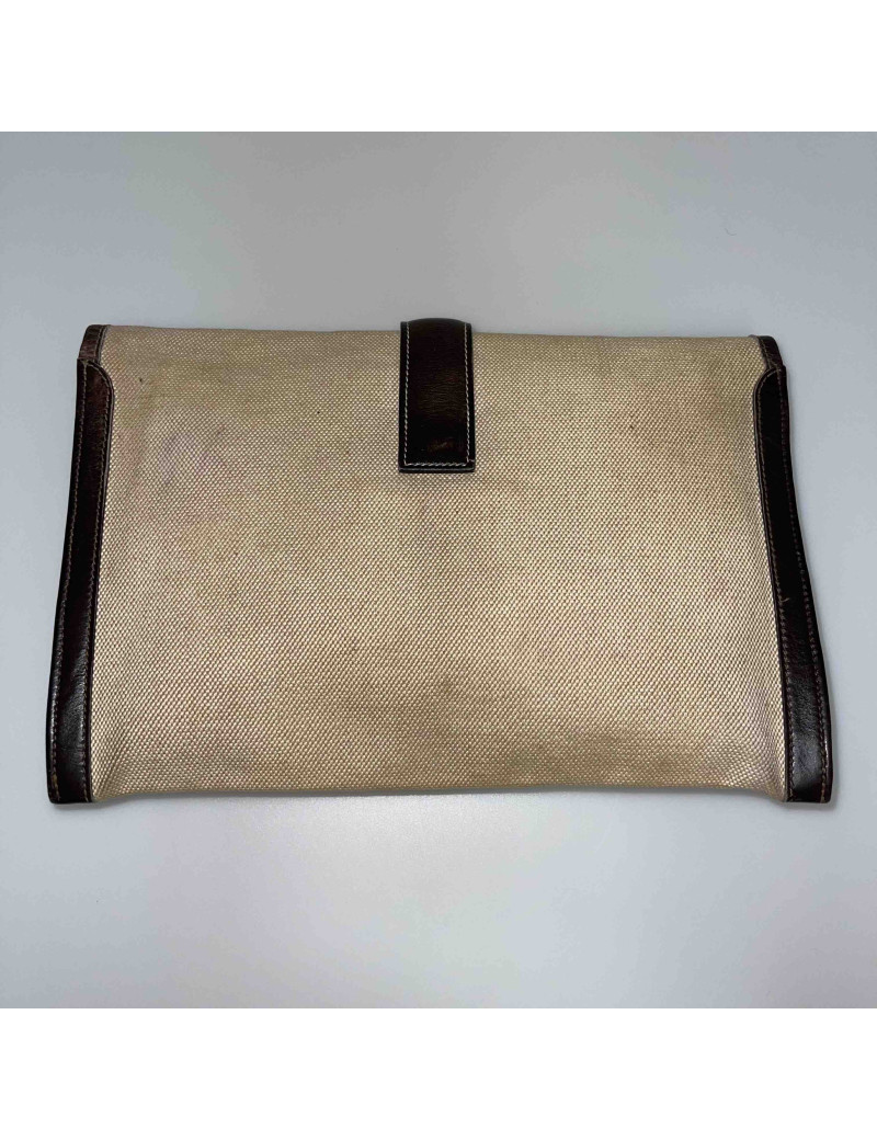 HERMES vintage Jige clutch in canvas and dark brown leather
