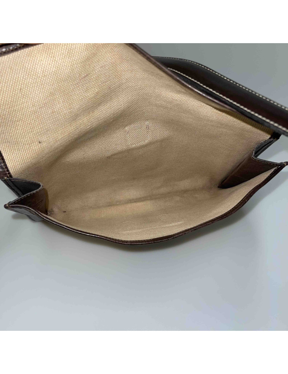 HERMES vintage Jige clutch in canvas and dark brown leather