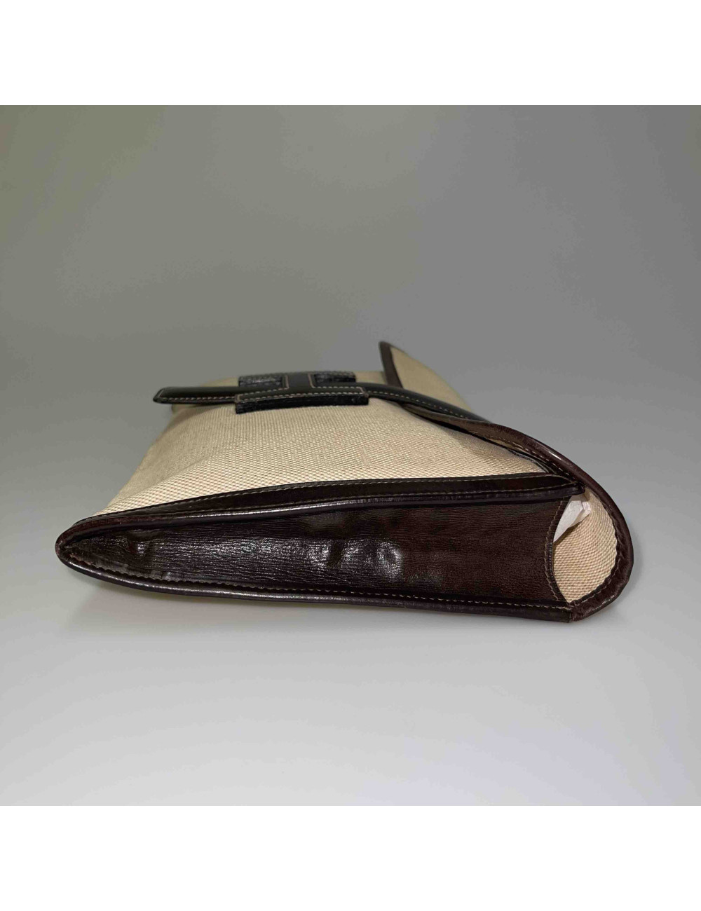 HERMES vintage Jige clutch in canvas and dark brown leather